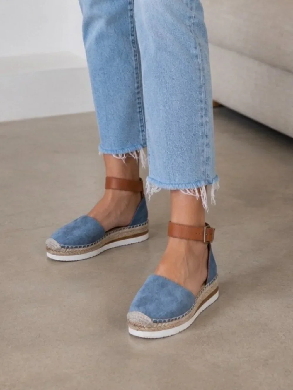 See by Chloé Glyn Blue Suede Platform Espadrille Sandals Ankle Strap 10